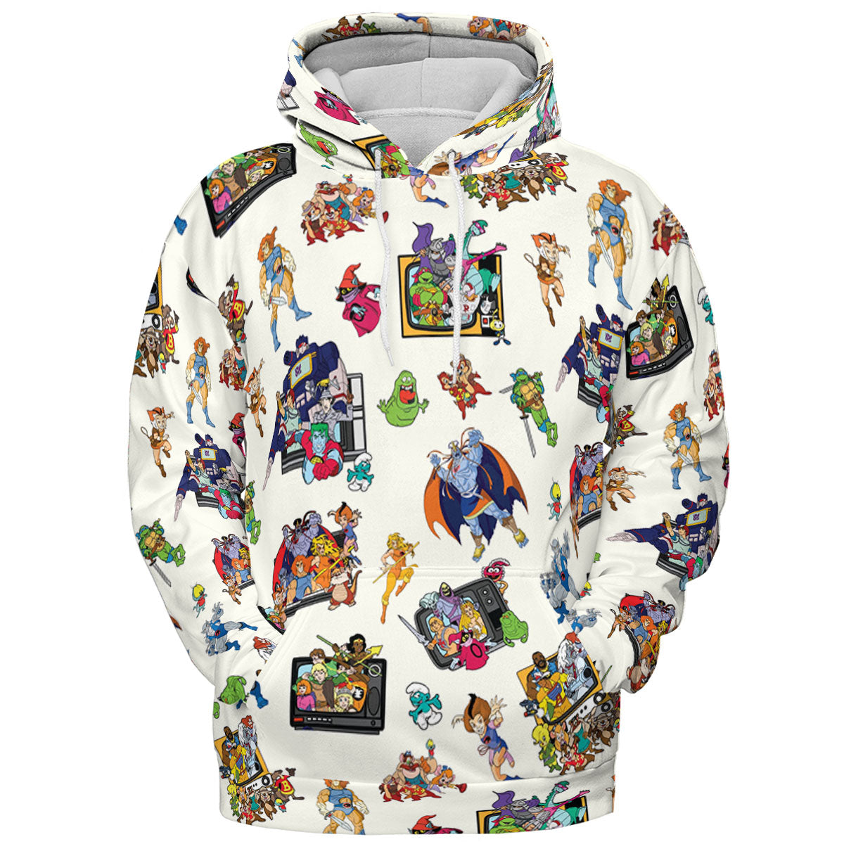 80s Famous Cartoon Characters Pattern All-over Print Hoodie