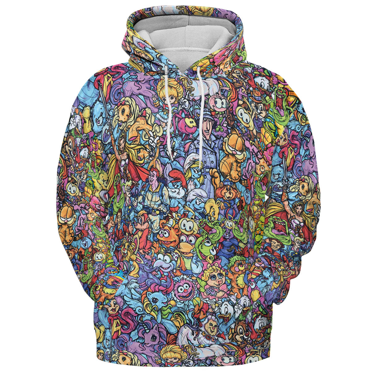 80s Throwback Cartoon Pattern All-over Print Hoodie