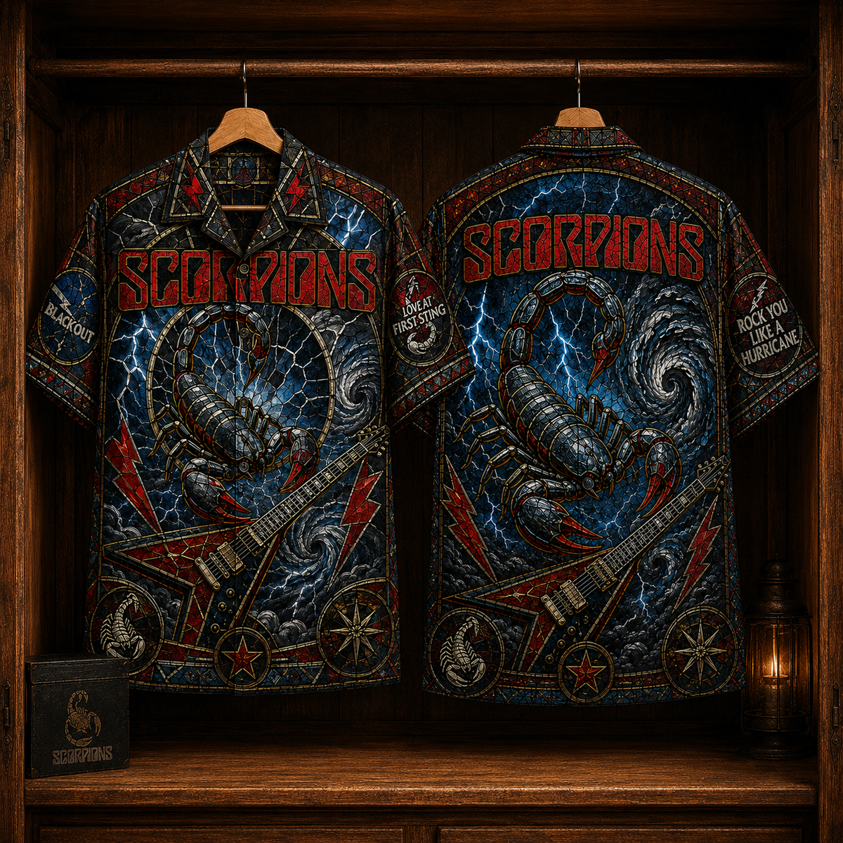 Scorpions Hawaiian Shirt - Stained Glass Hard Rock All-Over Print Button-Up Shirt