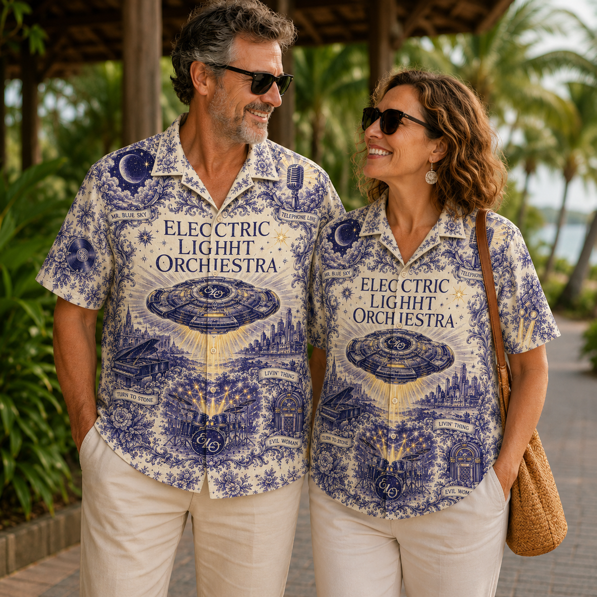 Electric Light Orchestra Hawaiian Shirt - Unisex Toile De Jouy ELO Spaceship Shirt