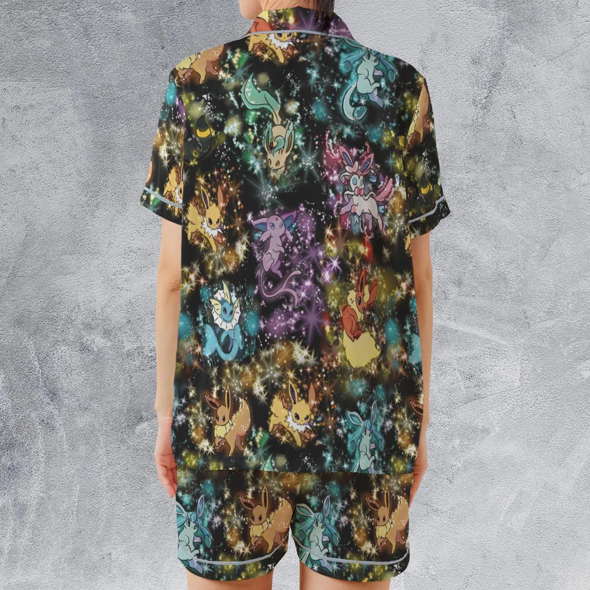 Eevee Evolution in the Galaxy Satin Short-Sleeve Pajamas Set