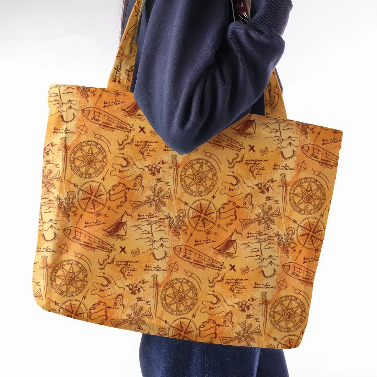 Vintage Adventure Map Indiana Jones Large Tote Bag