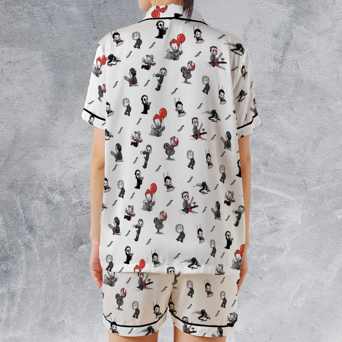 Baby Horror Characters Pattern Satin Short-Sleeve Pajamas Set