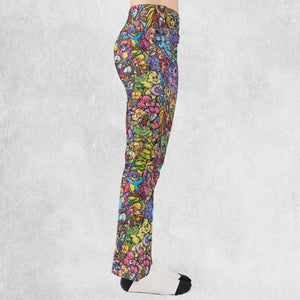 80s Throwback Cartoon Pattern Flare Leggings