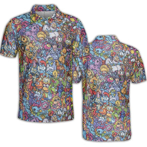 80s Throwback Cartoon Pattern AOP Men/Women Polo Shirt