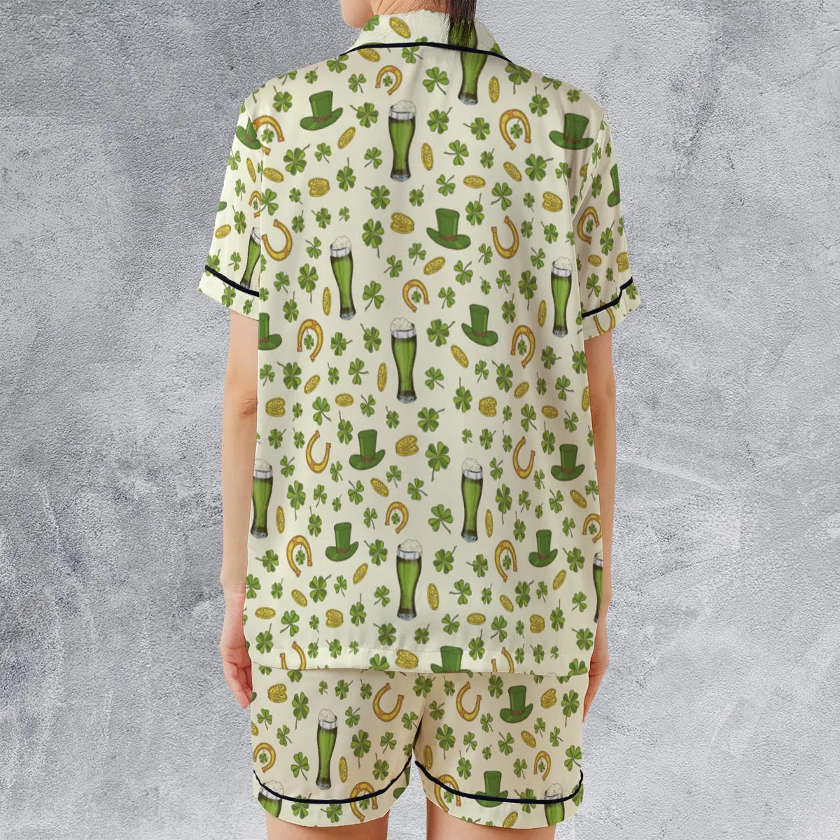 St.Patrick’s Day Pattern Satin Short-Sleeve Pajamas Set