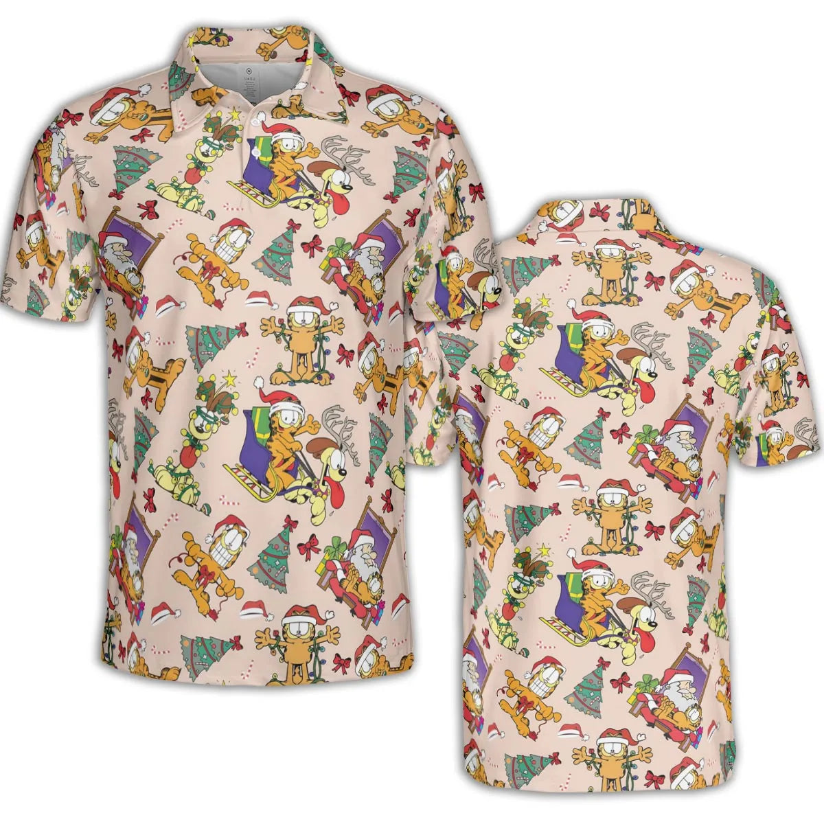 Garfield And Odie Christmas Sleigh AOP Men/Women Polo Shirt