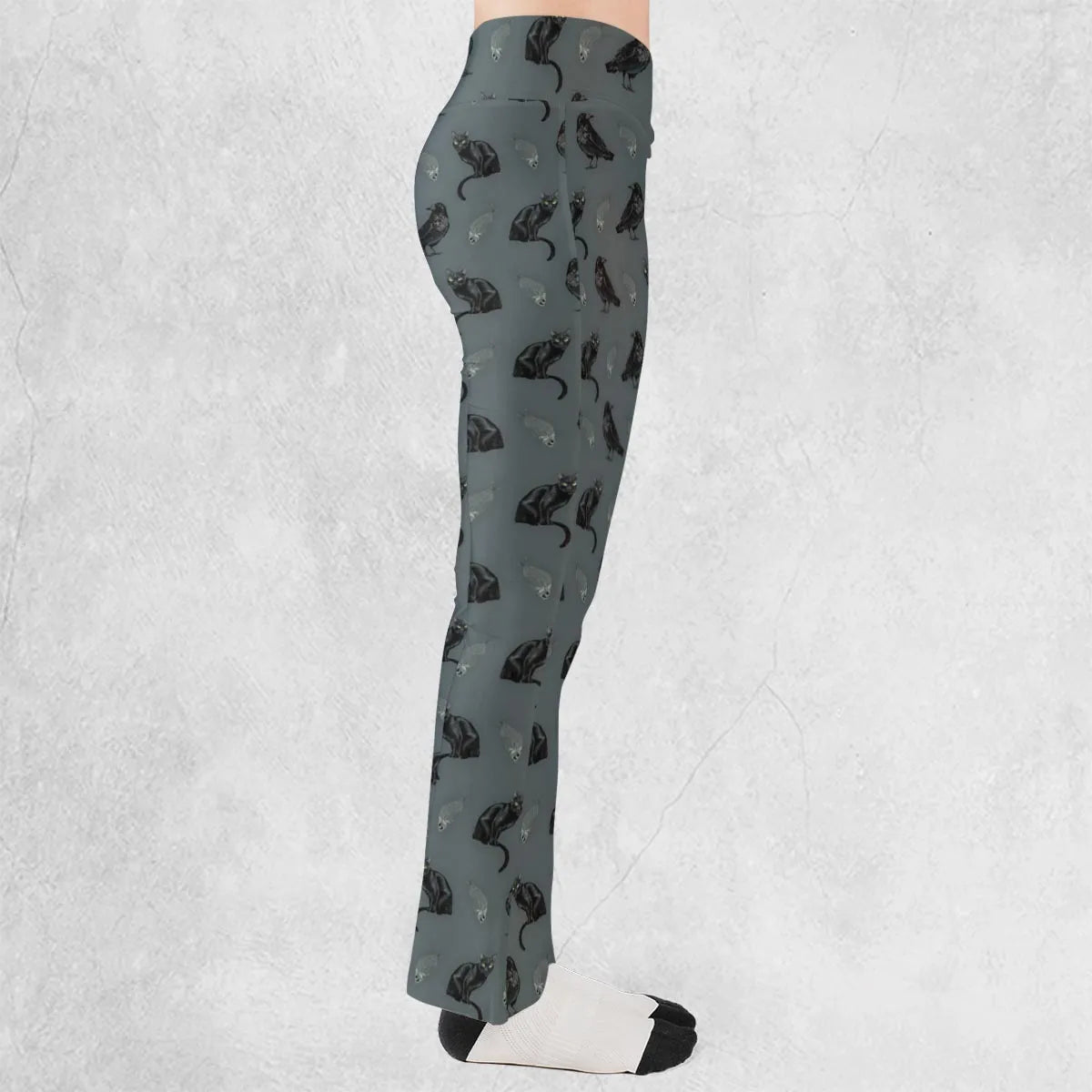 Cat and Raven Edgar Allan Poe Pattern Flare Leggings