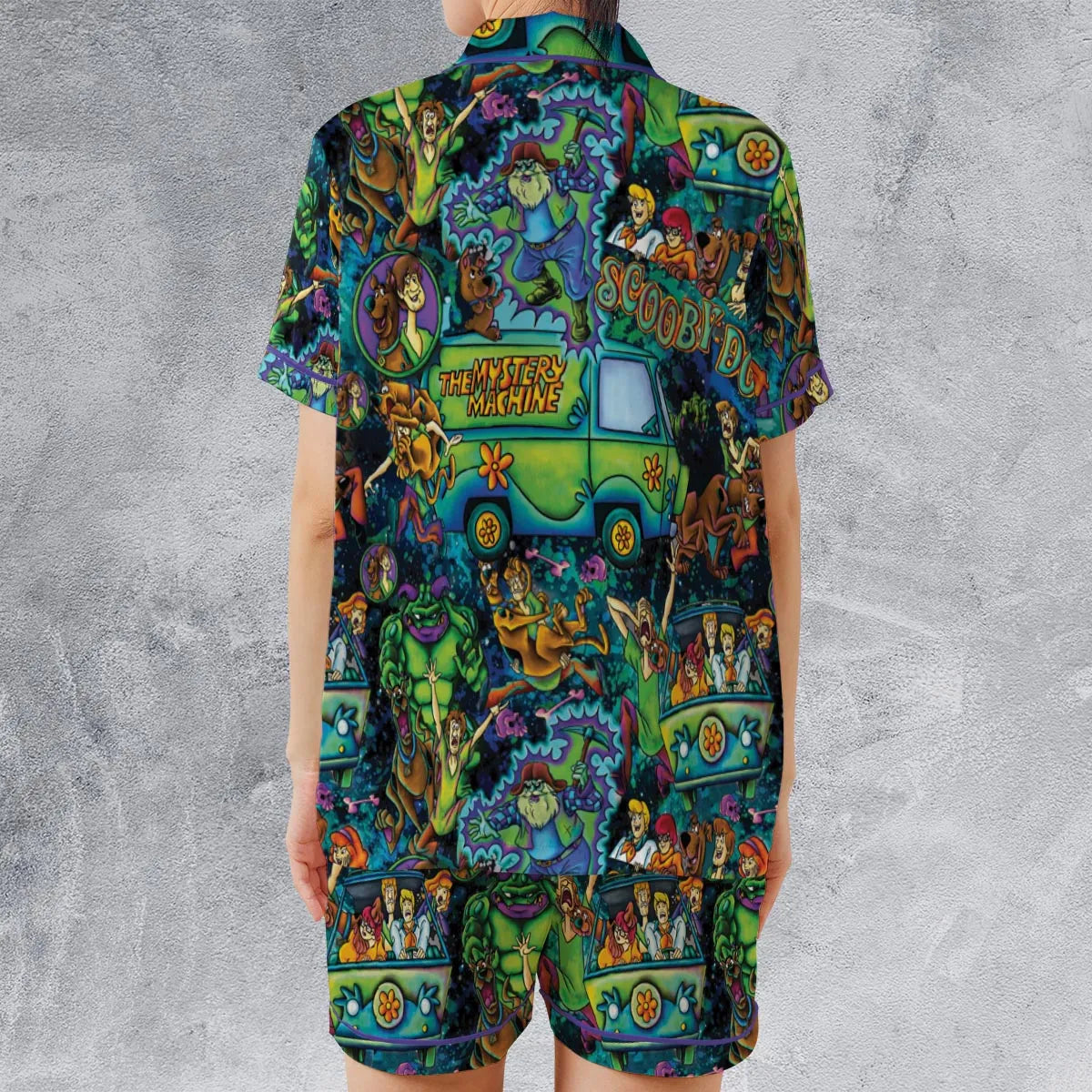 Monsters Mayhem and The Mystery Machine Scooby Doo Satin Short-Sleeve Pajamas Set