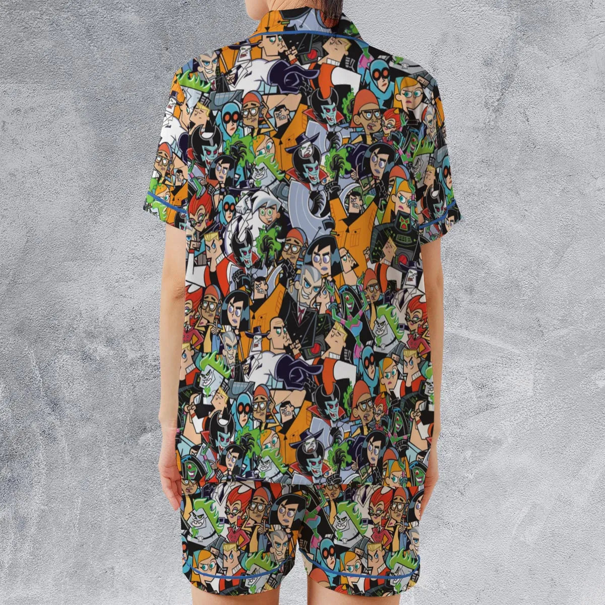 Danny Phantom Characters Collage Satin Short-Sleeve Pajamas Set
