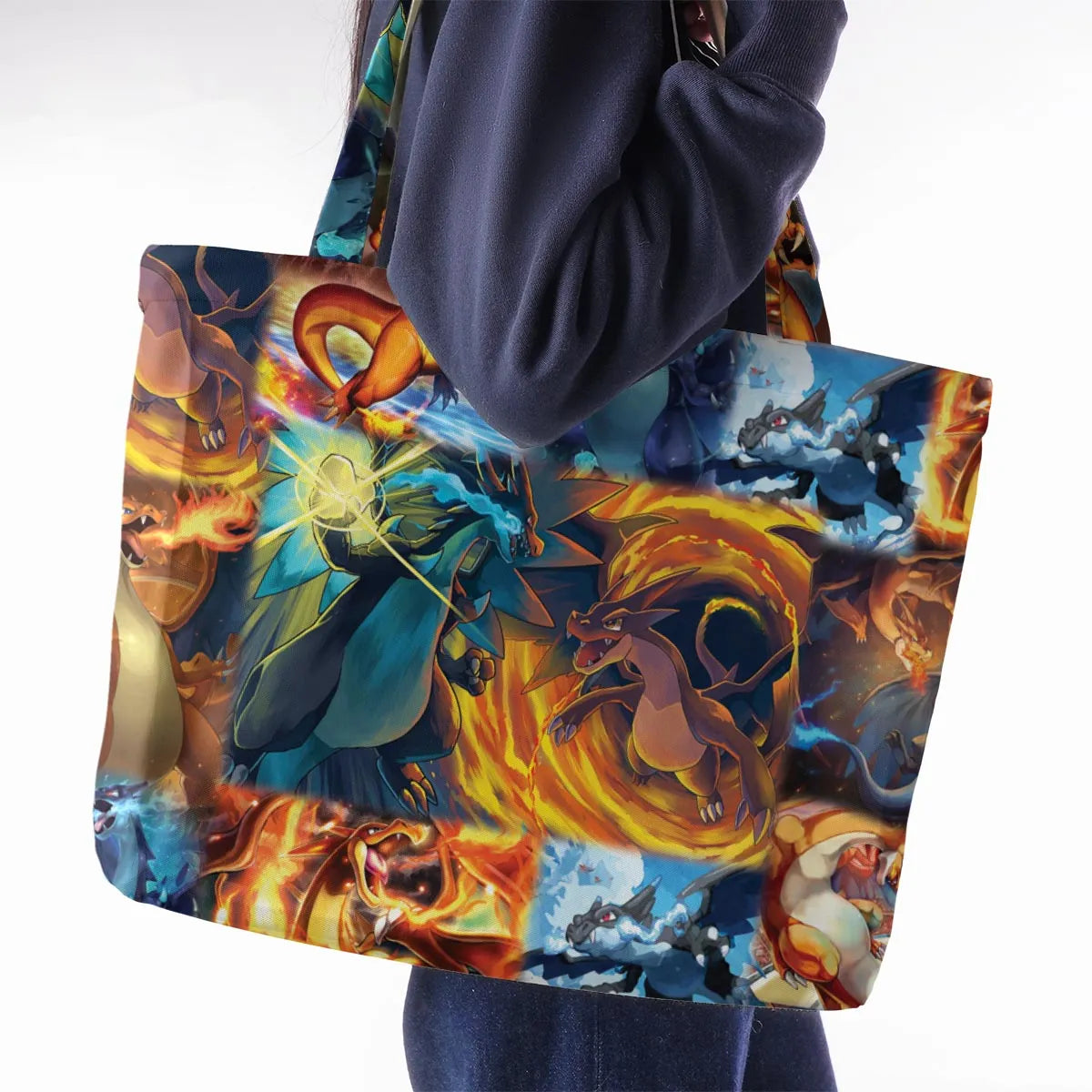 Charizard Ice Fire Dragon Combat Large Tote Bag