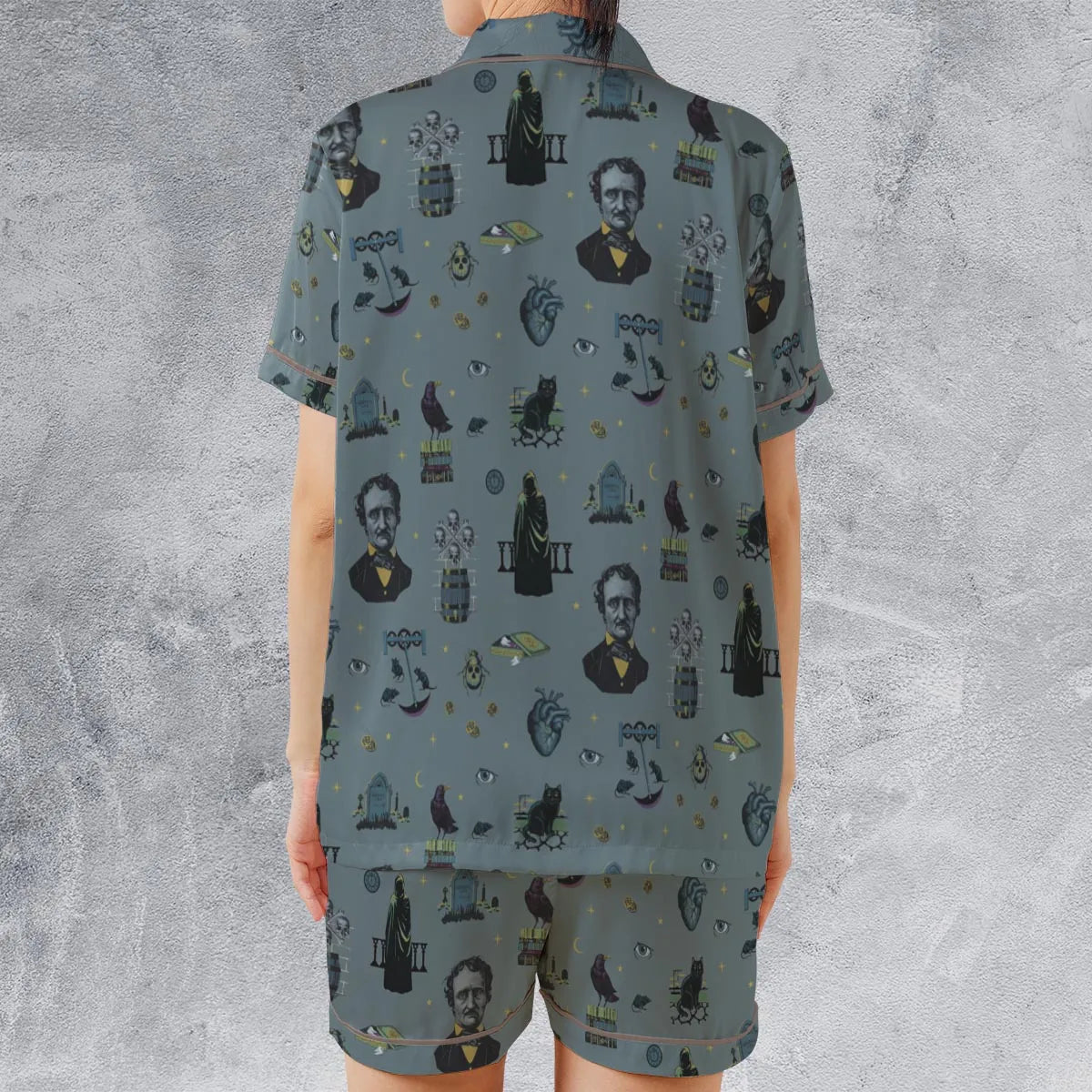 The Dark Themed Edgar Allan Poe Satin Short-Sleeve Pajamas Set