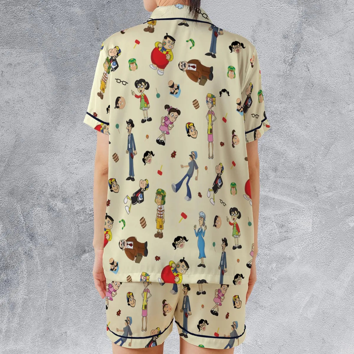 El Chavo Cartoon Characters Satin Short-Sleeve Pajamas Set