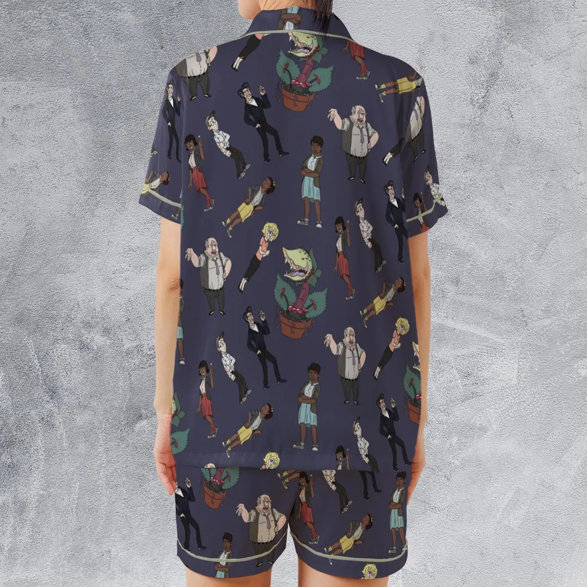 Little Shop Of Horror Characters Satin Short-Sleeve Pajamas Set