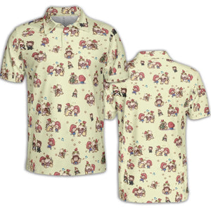 So Cute Bowser and Mario Pattern AOP Men/Women Polo Shirt