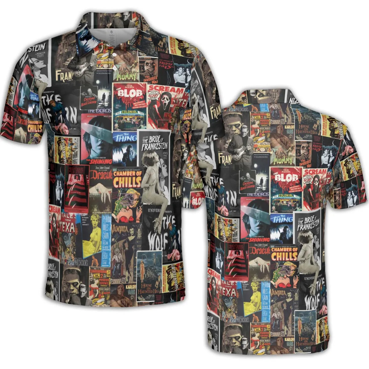 Classic Horror Movie Posters Monster Universal Scream Ghostface The Thing AOP Men/Women Polo Shirt