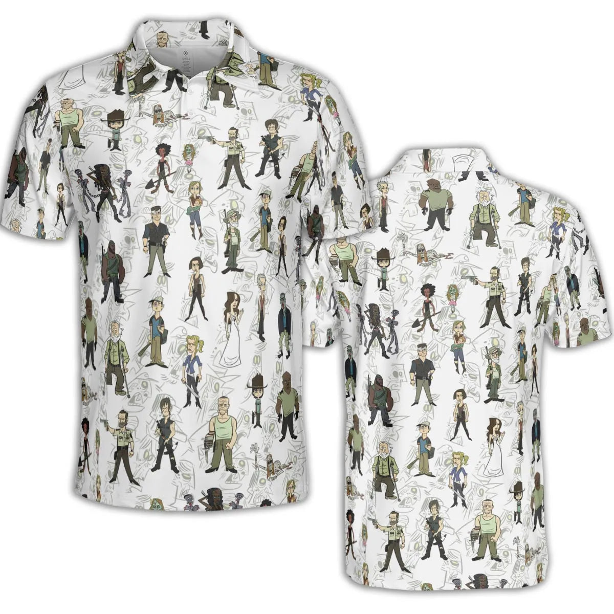 The Walking Dead Characters as Cartoons AOP Men/Women Polo Shirt