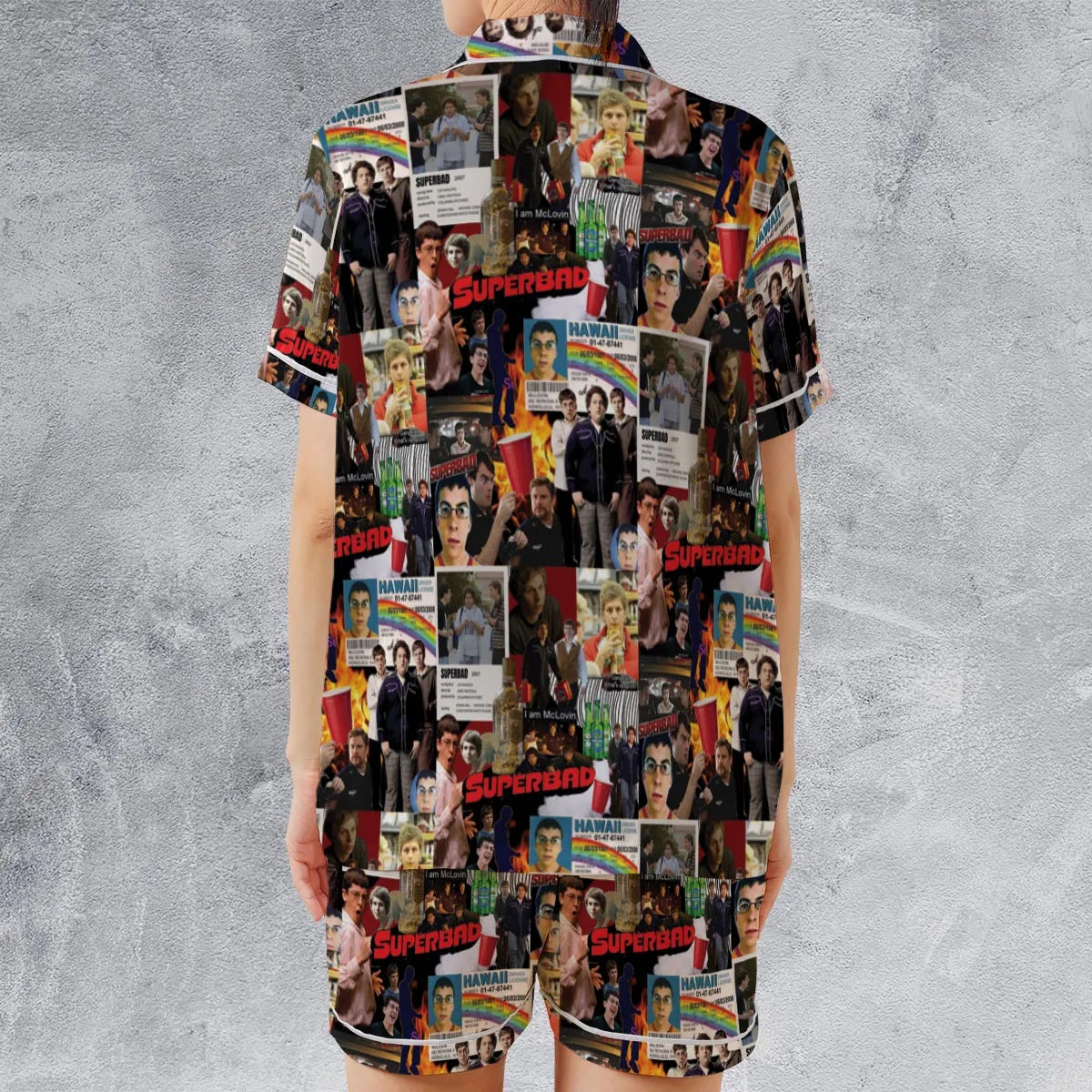 Seth Evan McLovin Superbad Satin Short-Sleeve Pajamas Set