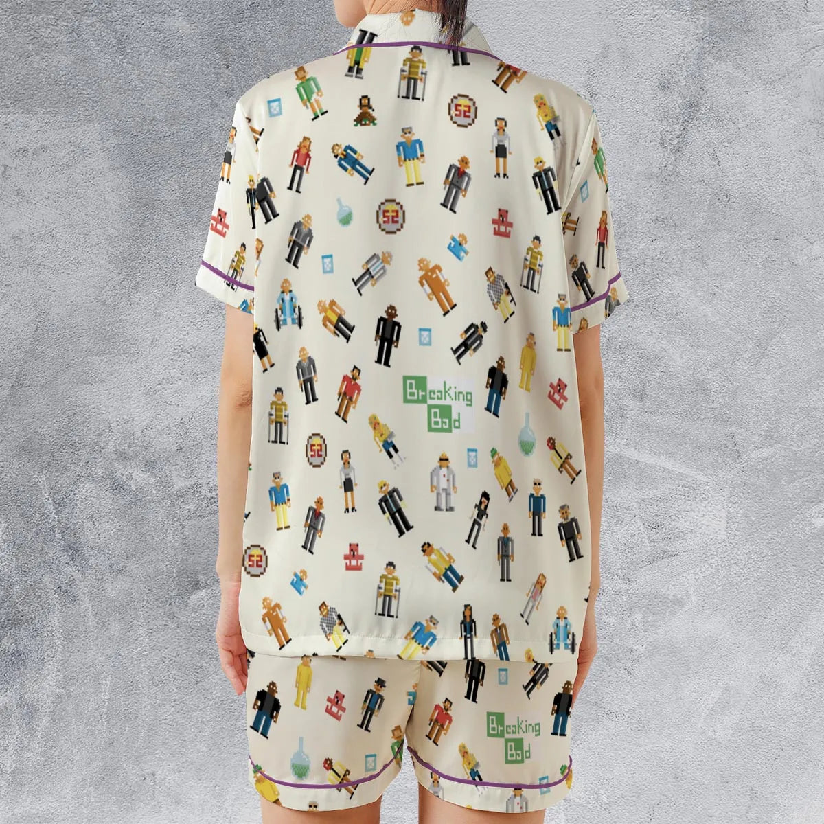 Breaking Bad in Pixels Pattern Satin Short-Sleeve Pajamas Set