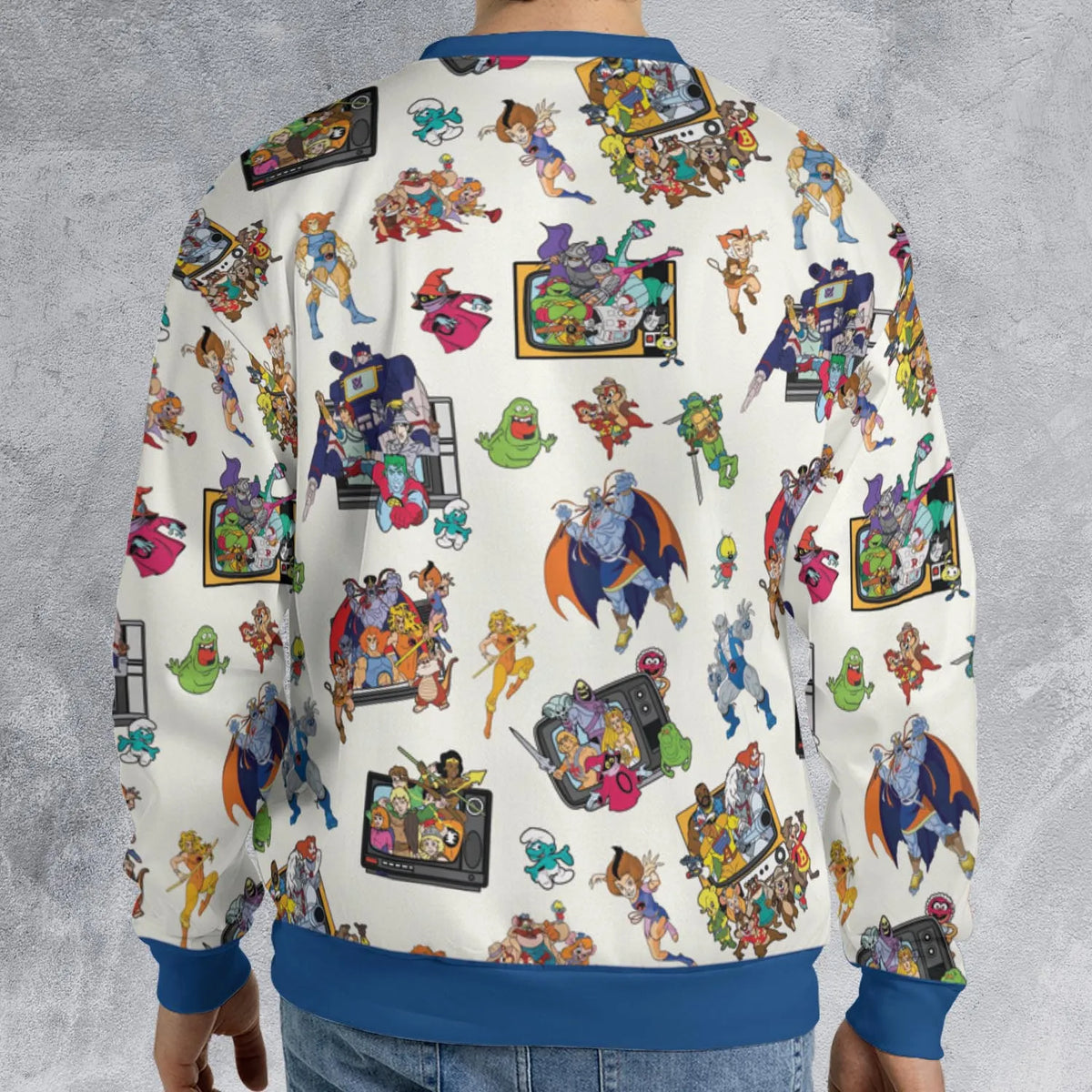 80s Famous Cartoon Characters Pattern All-over Print Sweatshirt