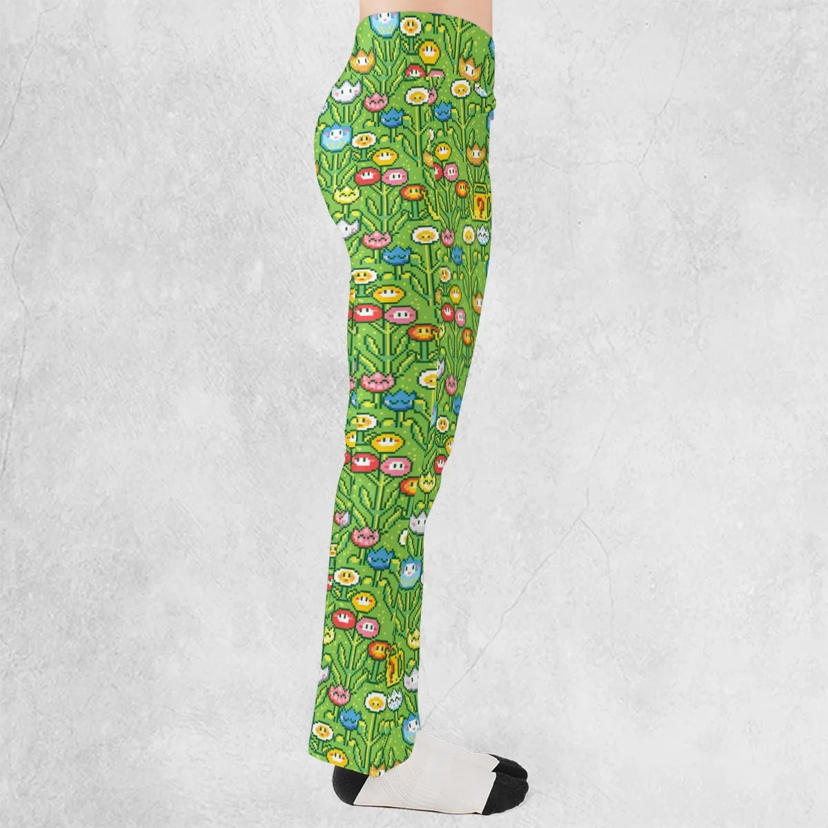 8bit Flower Garden Super Mario Pattern Flare Leggings