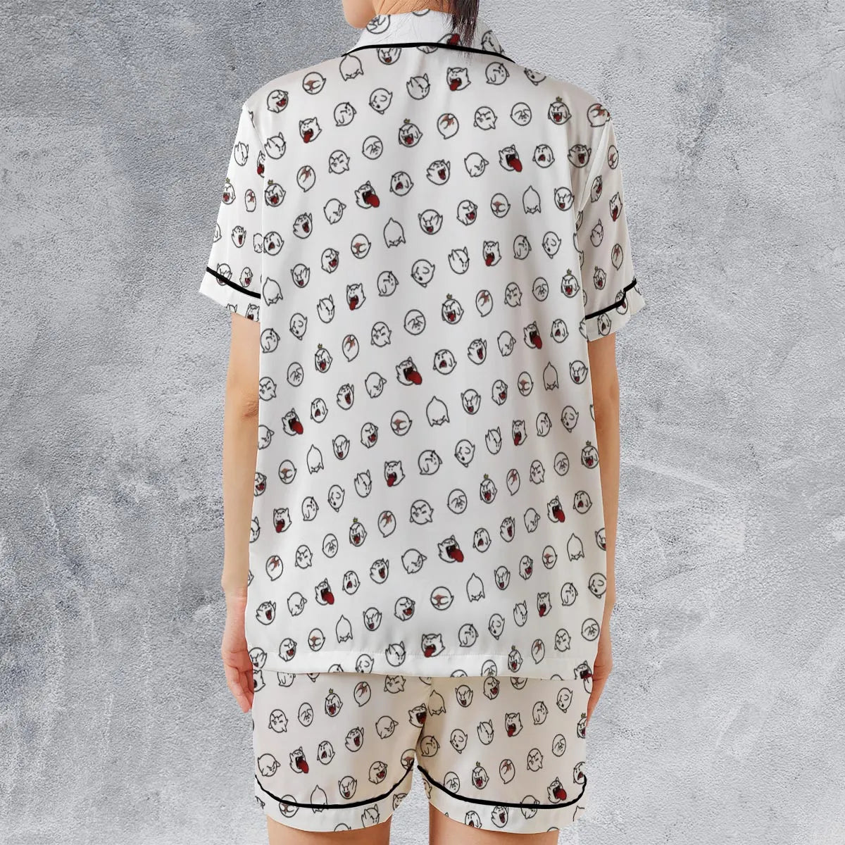 Super Mario Boo Pattern Satin Short-Sleeve Pajamas Set