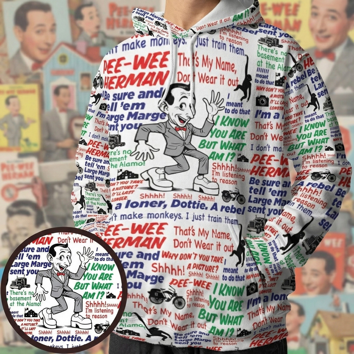 Pee Wee Herman Caricature Quotes All-over Print Hoodie