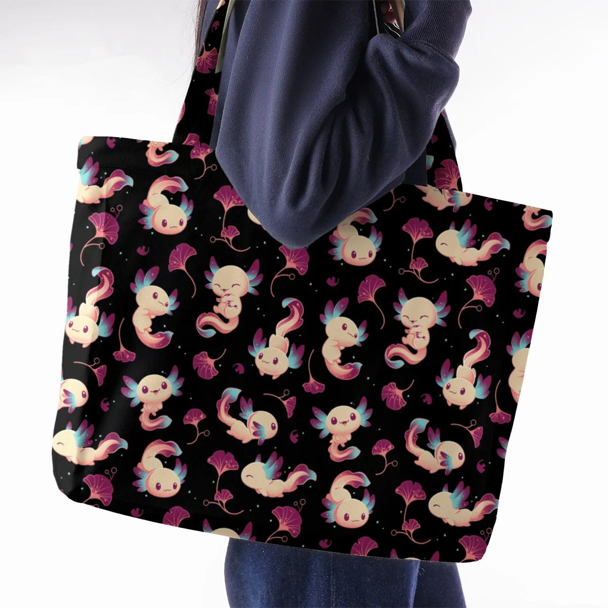 Axolotl Wonders Cute Salamanders Pattern Large Tote Bag