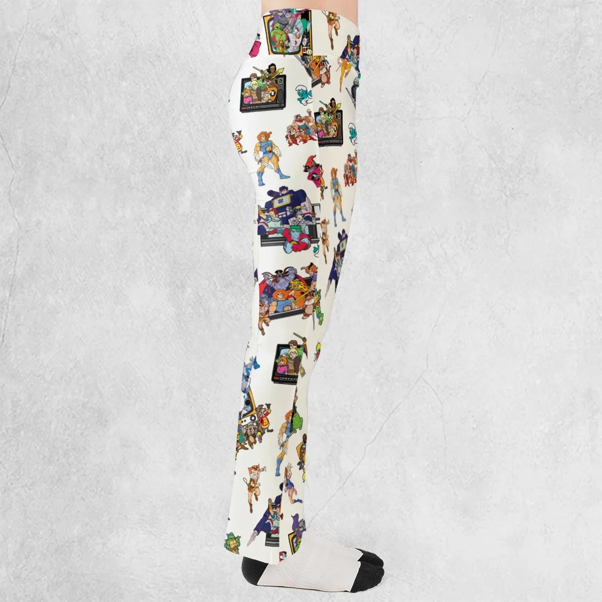 80s Famous Cartoon Characters Pattern Flare Leggings