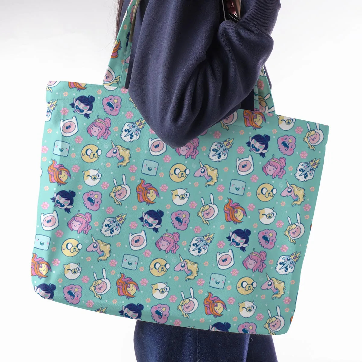 Adventure Time Floral Pattern Large Tote Bag