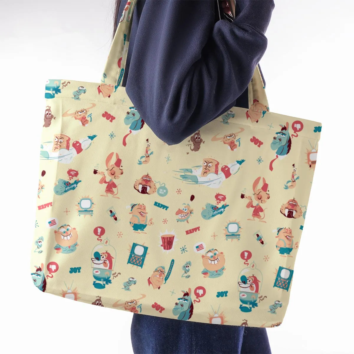 Ren and Stimpy Pattern Large Tote Bag