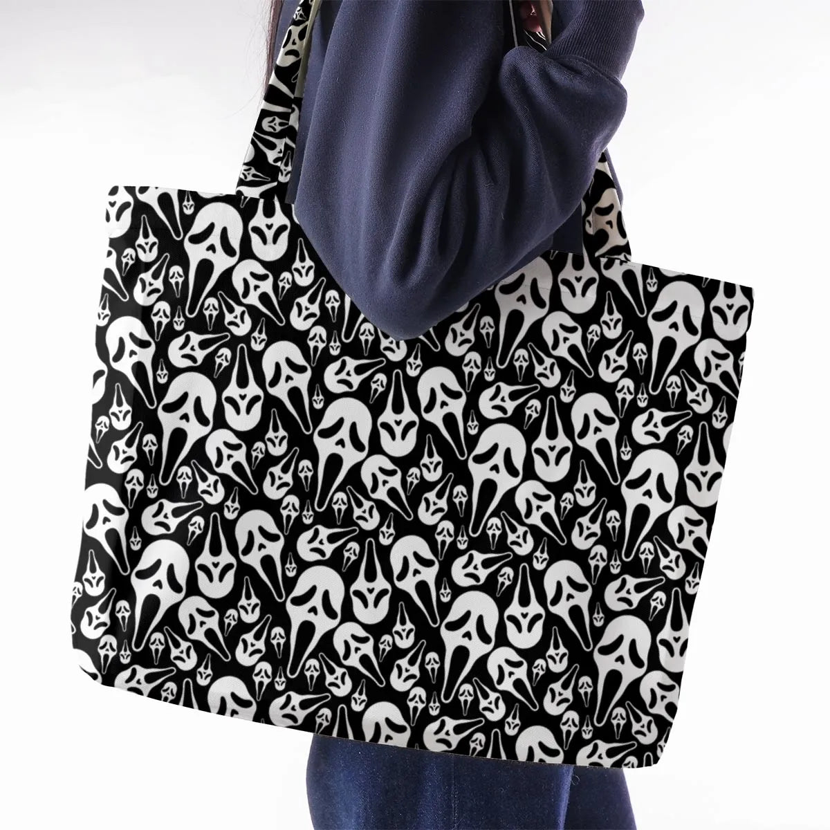 Ghostface Horror Movie Pattern Halloween Large Tote Bag