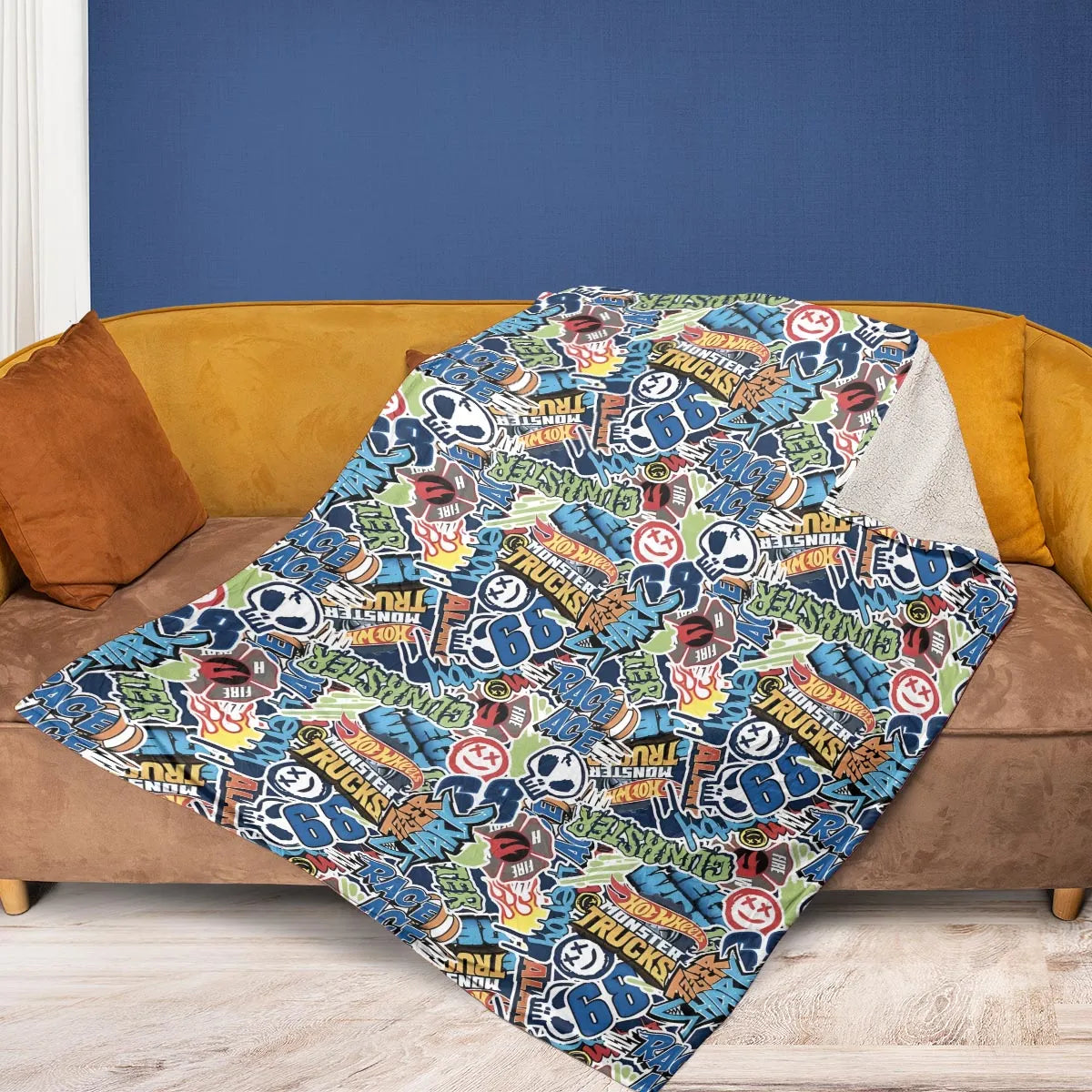 Hot Wheels Monster Trucks Logos Fleece Blanket