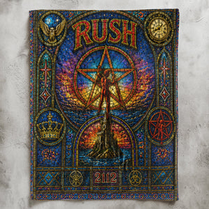 Rush 2112 Sherpa Blanket Starman Stained Glass Progressive Rock Icon Throw Blanket