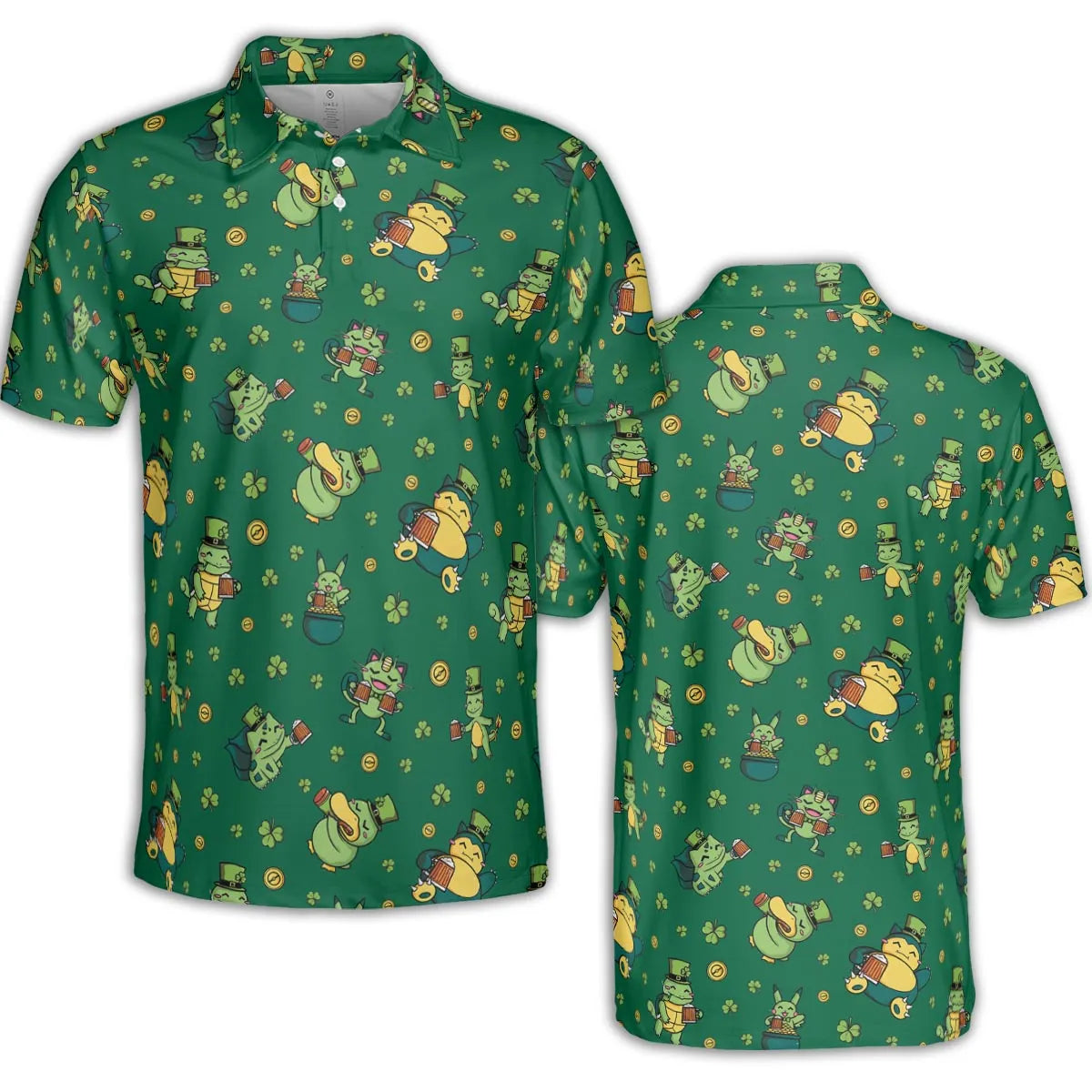 Happy St. Patrick day Pokemon Green AOP Men/Women Polo Shirt