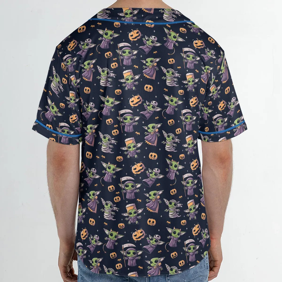 Cute Baby Yoda Halloween Pattern Unisex Baseball Jersey