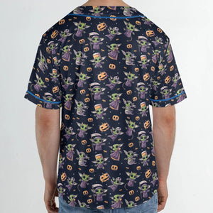 Cute Baby Yoda Halloween Pattern Unisex Baseball Jersey