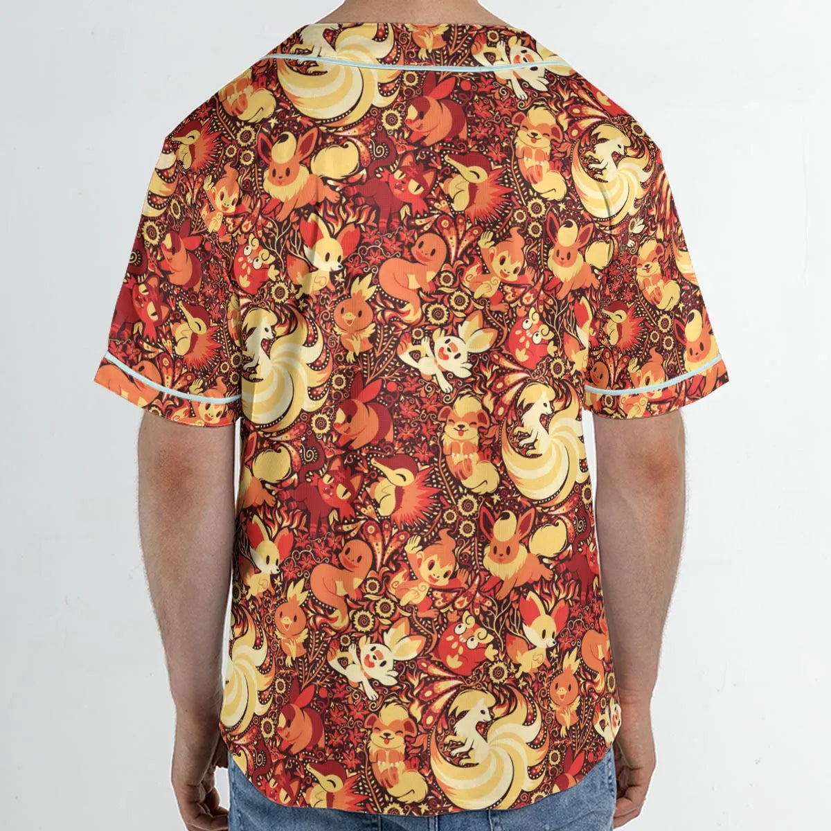 Pokemon Fire Pattern Unisex Baseball Jersey