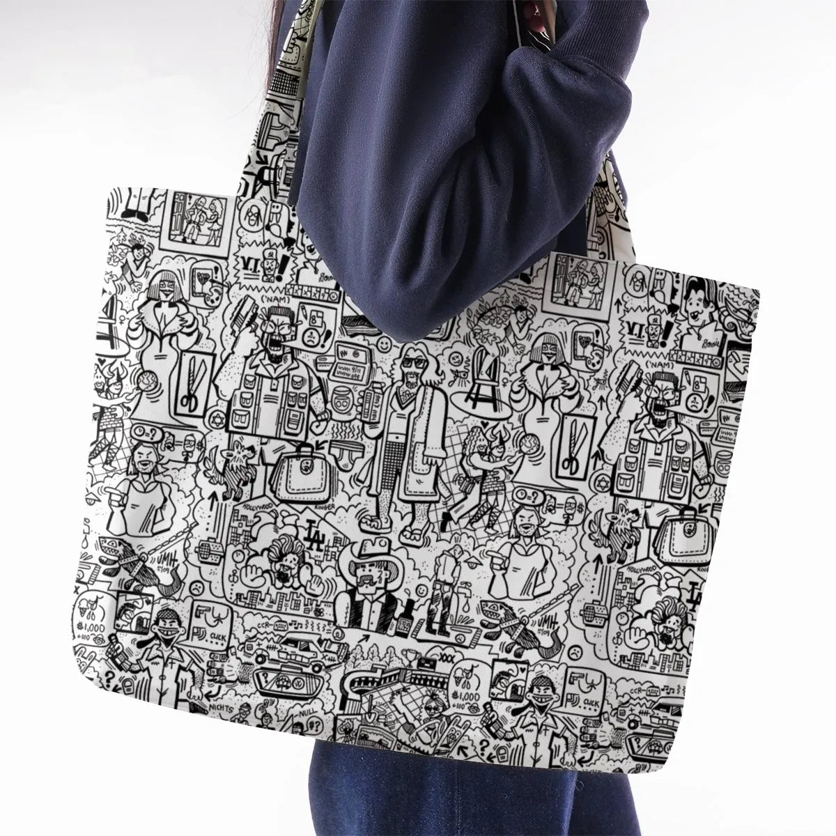 The Big Lebowski Doodles Large Tote Bag