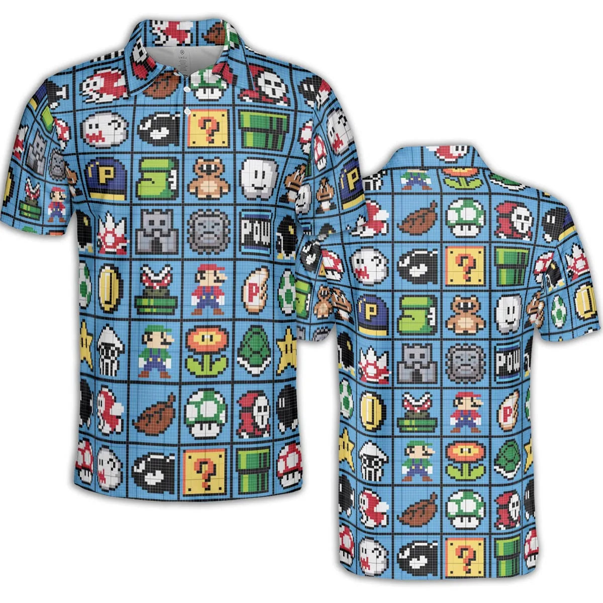Mario Pixel Super Mario Pattern AOP Men/Women Polo Shirt