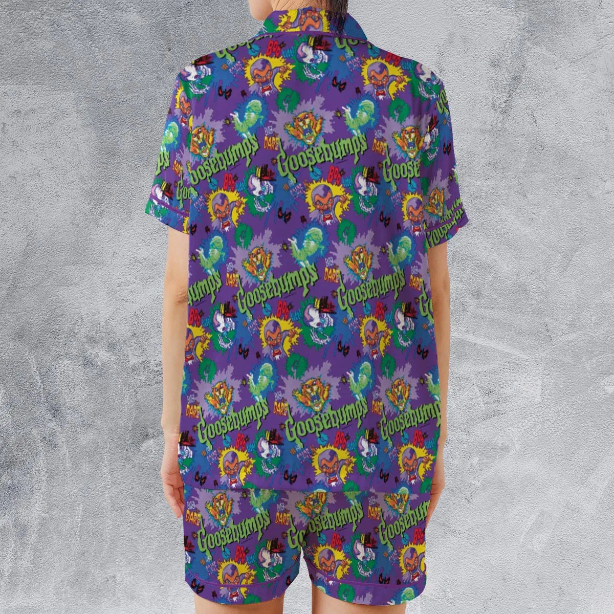 You Can't Scare Me Goosebumps Satin Short-Sleeve Pajamas Set