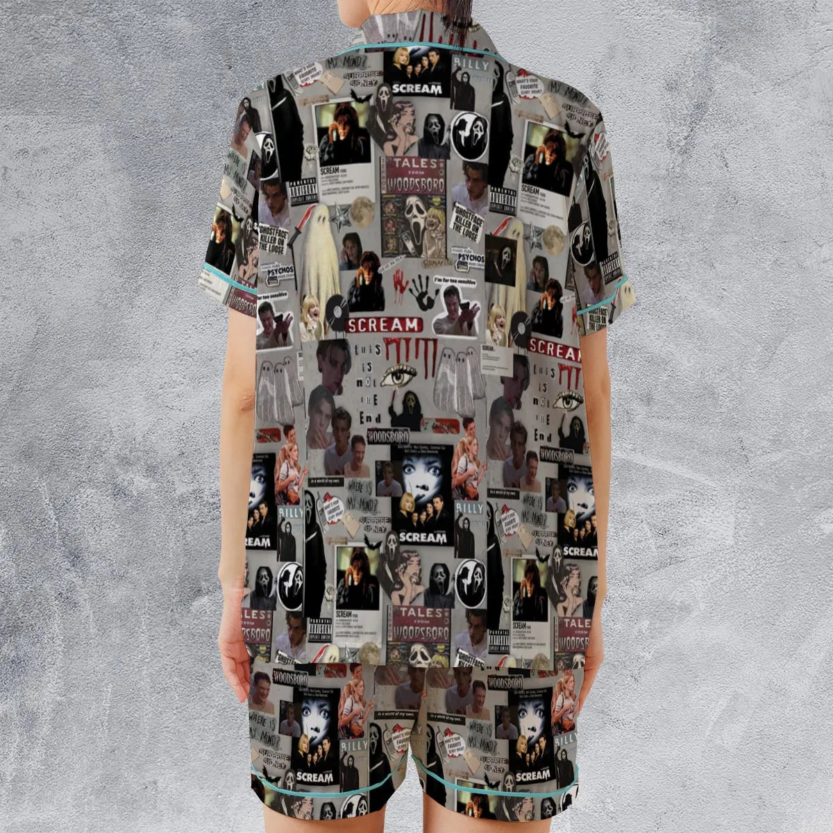 Crime Scene Scream Aesthetic Pattern Satin Short-Sleeve Pajamas Set
