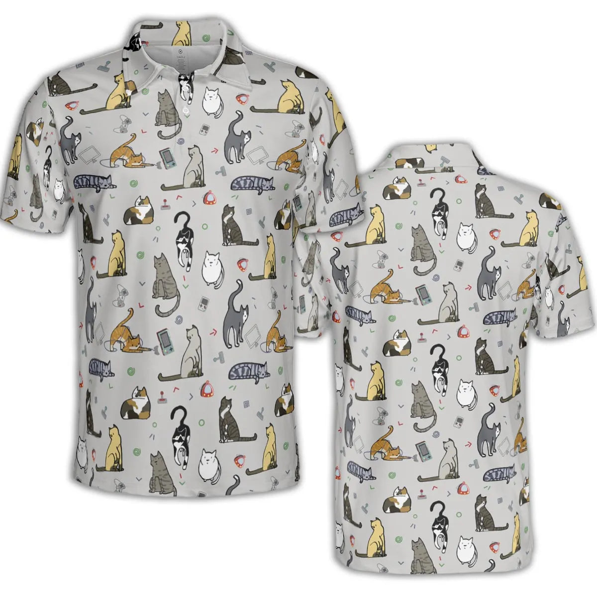 Cat the Gamer Pattern AOP Men/Women Polo Shirt