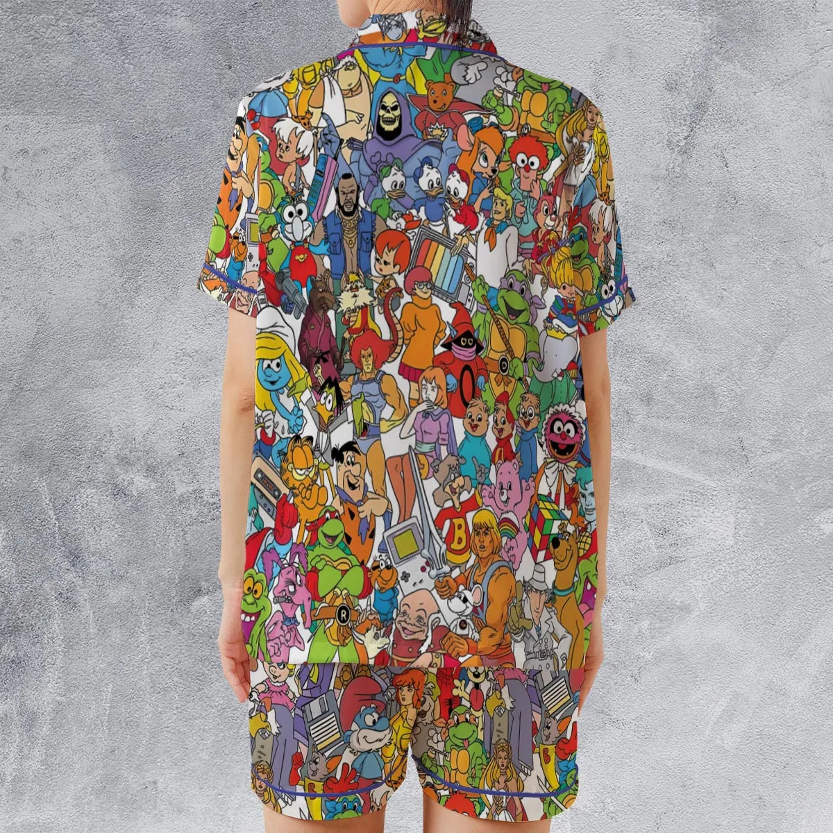 90s Cartoon Legends Satin Short-Sleeve Pajamas Set