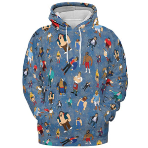 80s Hulk Rock 'n' Wrestling Characters All-over Print Hoodie