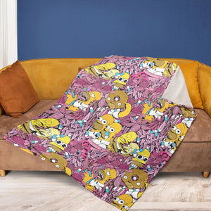 Homer Simpson In Flower Bush The Simpsons Fleece Blanket