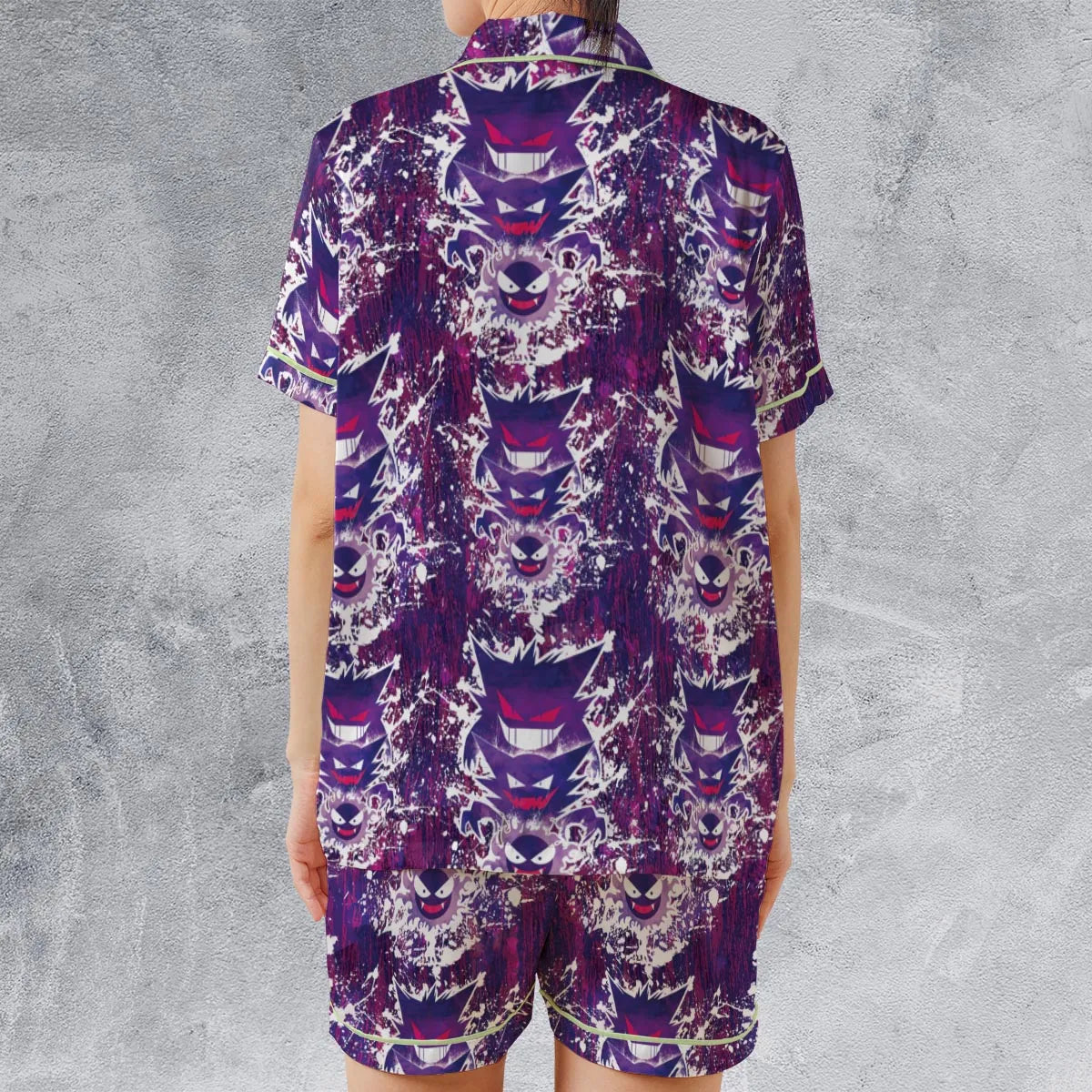 Ghostly Evolution Ghastly Haunter Gengar Pokemon Hawaiian Satin Short-Sleeve Pajamas Set