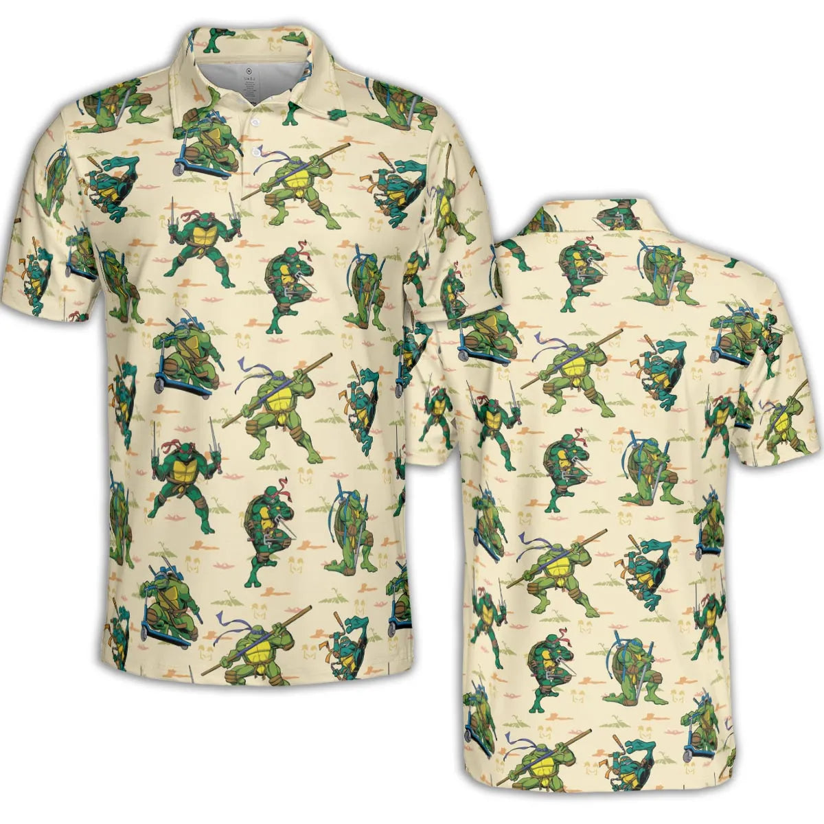 TMNT Characters Weapon Pattern AOP Men/Women Polo Shirt