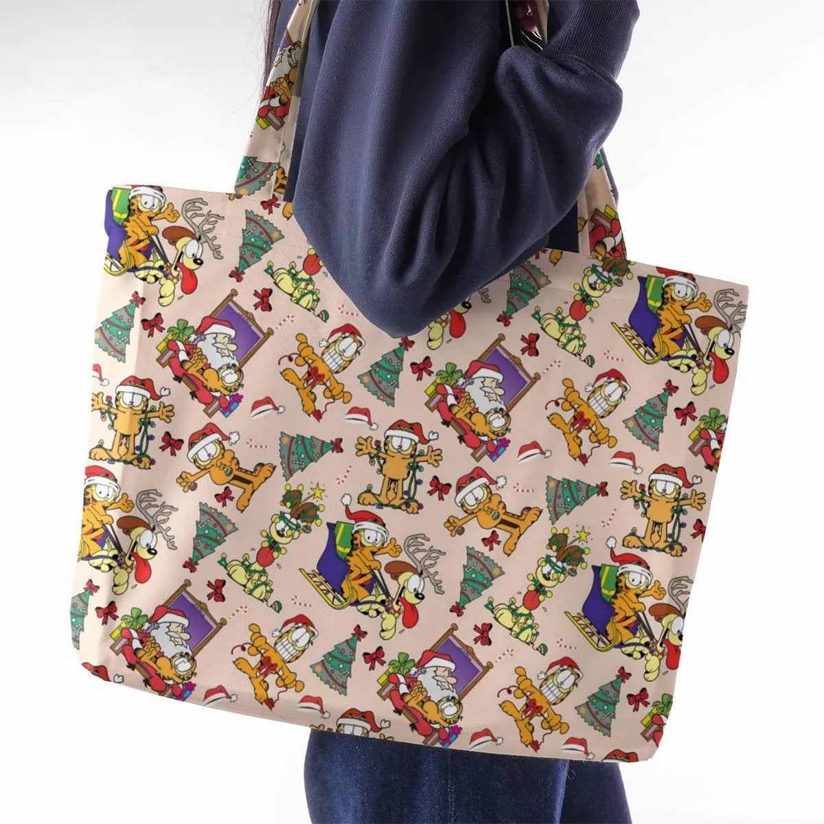 Garfield And Odie Christmas Sleigh Large Tote Bag