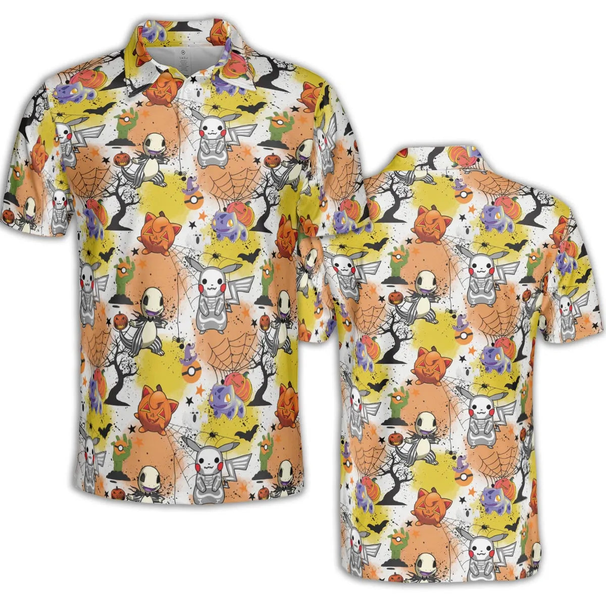 Spooky Costume Pikachu Charmander Jigglypuff Bulbasaur Pokemon AOP Men/Women Polo Shirt